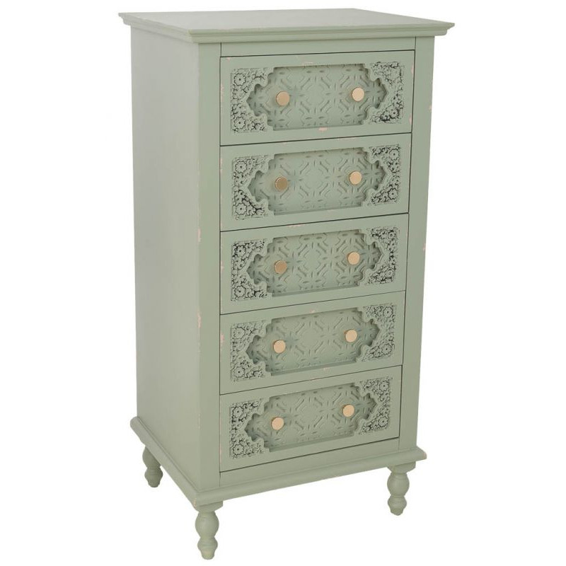 Commode haute vert sauge en bois 5 tiroirs 52x40x100 cm Feliza  - 1