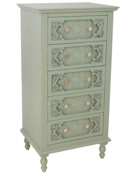 Commode haute vert sauge en bois 5 tiroirs 52x40x100 cm Feliza  - 1