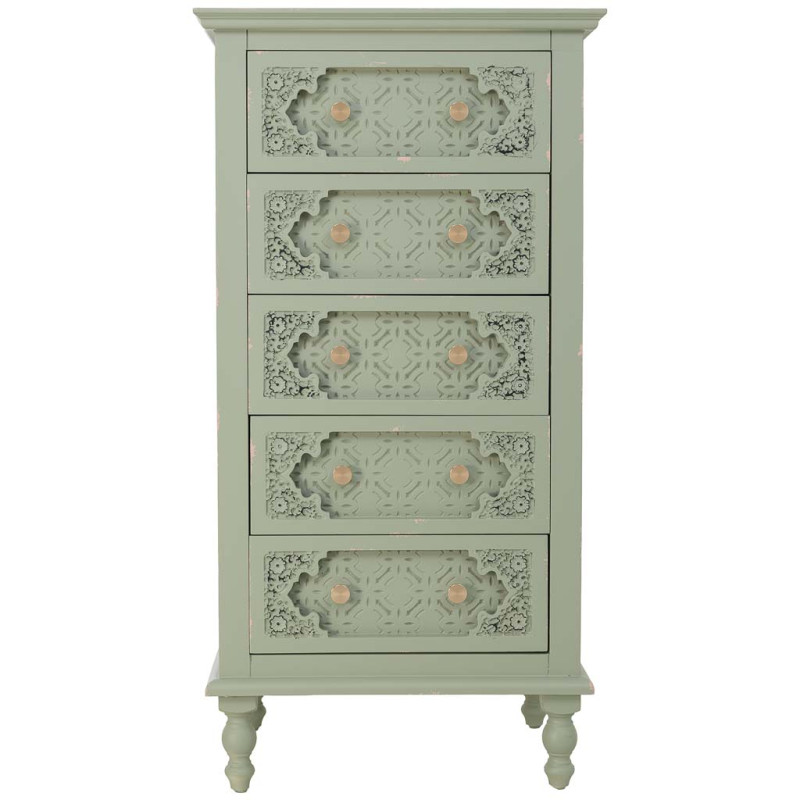 Commode haute vert sauge en bois 5 tiroirs 52x40x100 cm Feliza  - 2