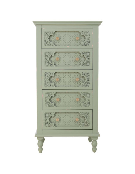 Commode haute vert sauge en bois 5 tiroirs 52x40x100 cm Feliza  - 2