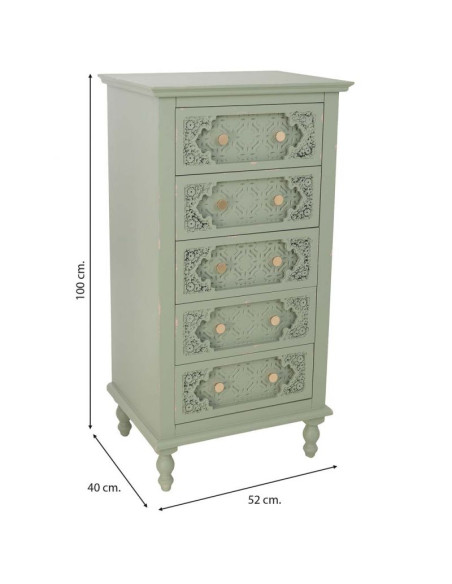 Commode haute vert sauge en bois 5 tiroirs 52x40x100 cm Feliza  - 9