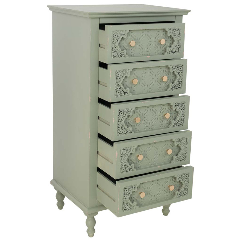 Commode haute vert sauge en bois 5 tiroirs 52x40x100 cm Feliza  - 3