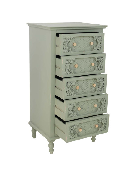Commode haute vert sauge en bois 5 tiroirs 52x40x100 cm Feliza  - 3