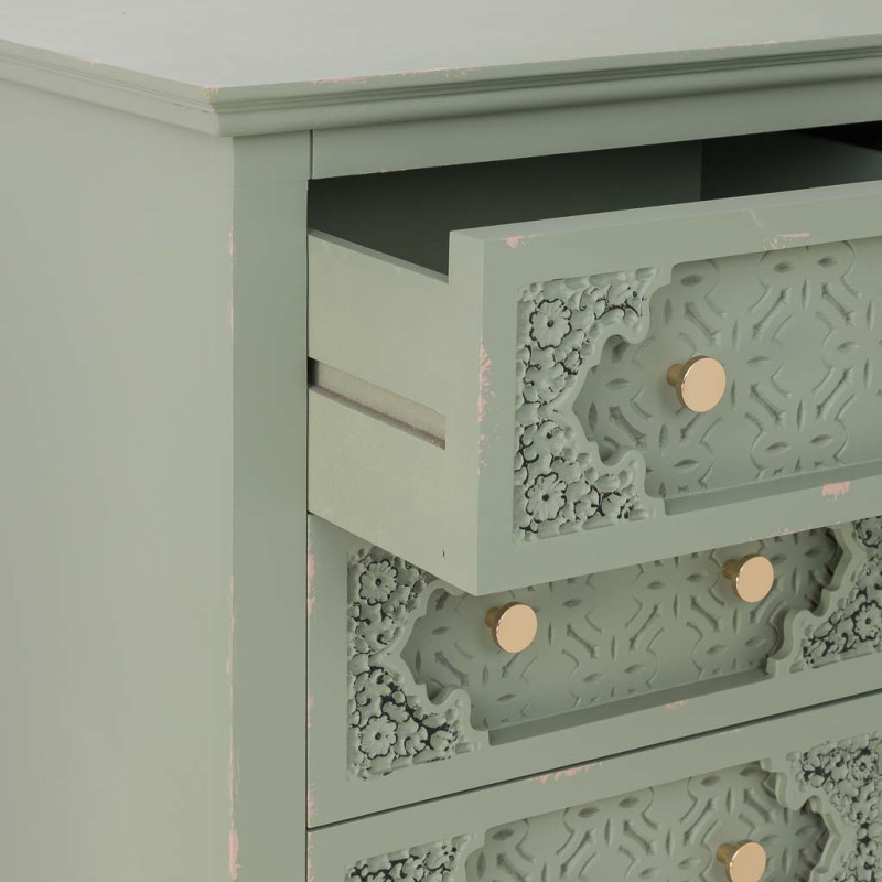 Commode haute vert sauge en bois 5 tiroirs 52x40x100 cm Feliza  - 5