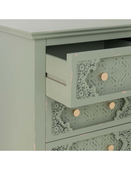 Commode haute vert sauge en bois 5 tiroirs 52x40x100 cm Feliza  - 5