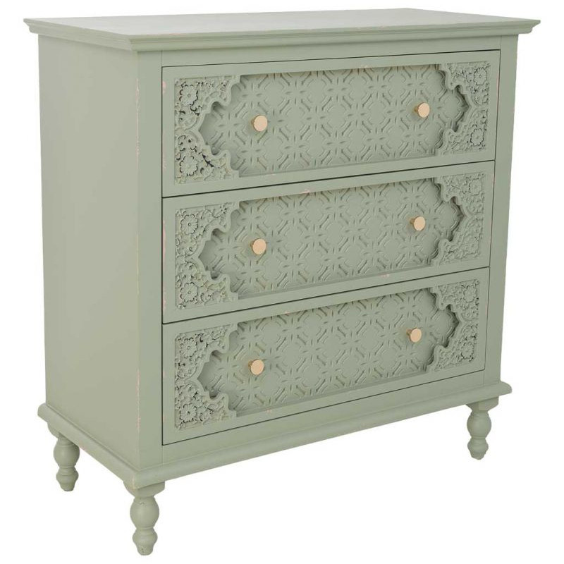 Commode 3 tiroirs vert sauge en bois 80x36x80,5 cm Feliza  - 1