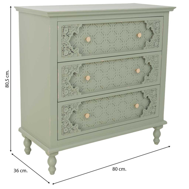 Commode 3 tiroirs vert sauge en bois 80x36x80,5 cm Feliza  - 9