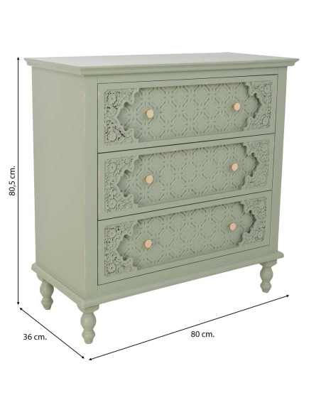 Commode 3 tiroirs vert sauge en bois 80x36x80,5 cm Feliza  - 9