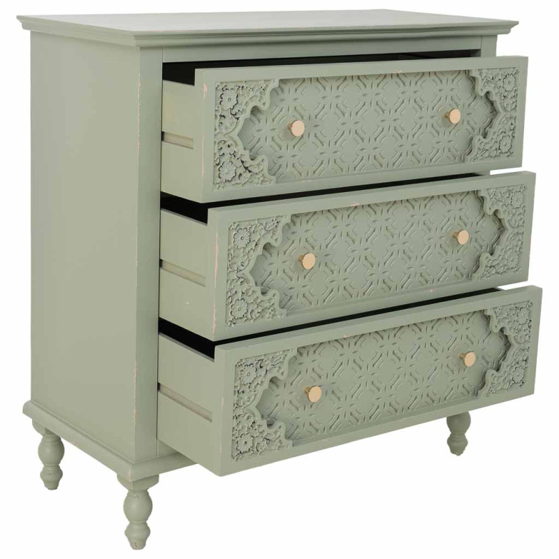 Commode 3 tiroirs vert sauge en bois 80x36x80,5 cm Feliza  - 3