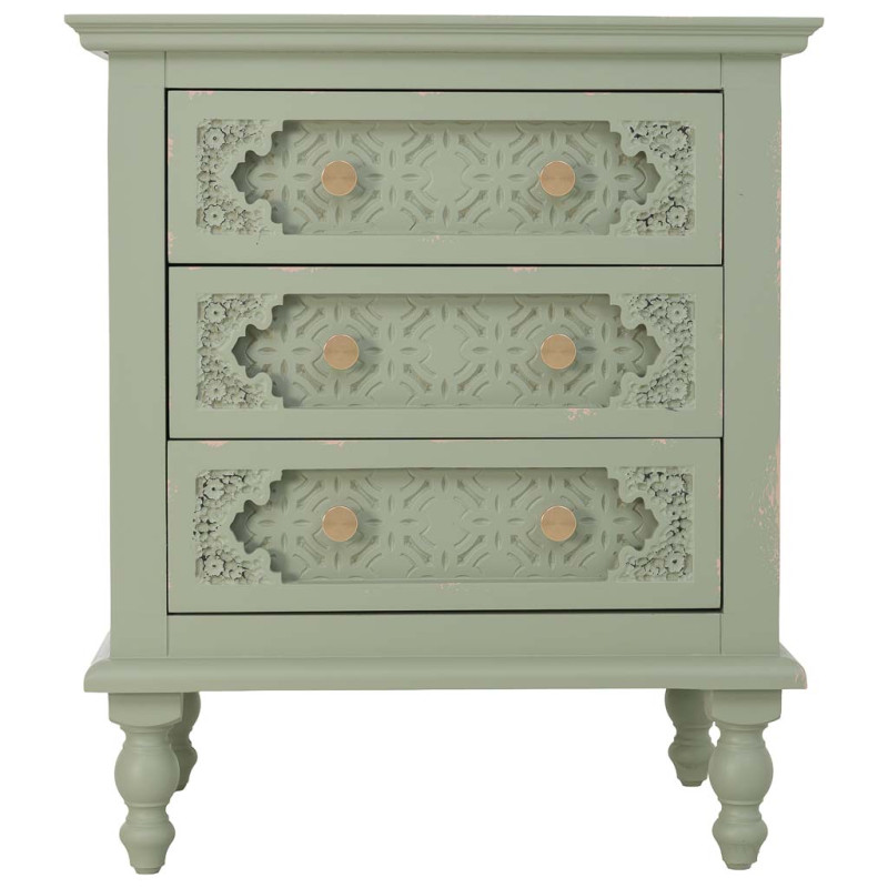 Table de chevet 3 tiroirs vert sauge en bois de sapin et MDF 52x38x59 cm Feliza  - 2