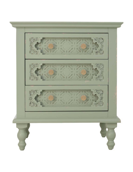 Table de chevet 3 tiroirs vert sauge en bois de sapin et MDF 52x38x59 cm Feliza  - 2