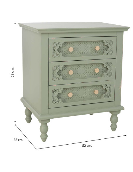 Table de chevet 3 tiroirs vert sauge en bois de sapin et MDF 52x38x59 cm Feliza  - 9