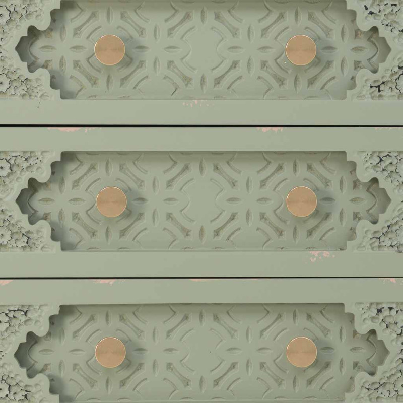 Table de chevet 3 tiroirs vert sauge en bois de sapin et MDF 52x38x59 cm Feliza  - 6
