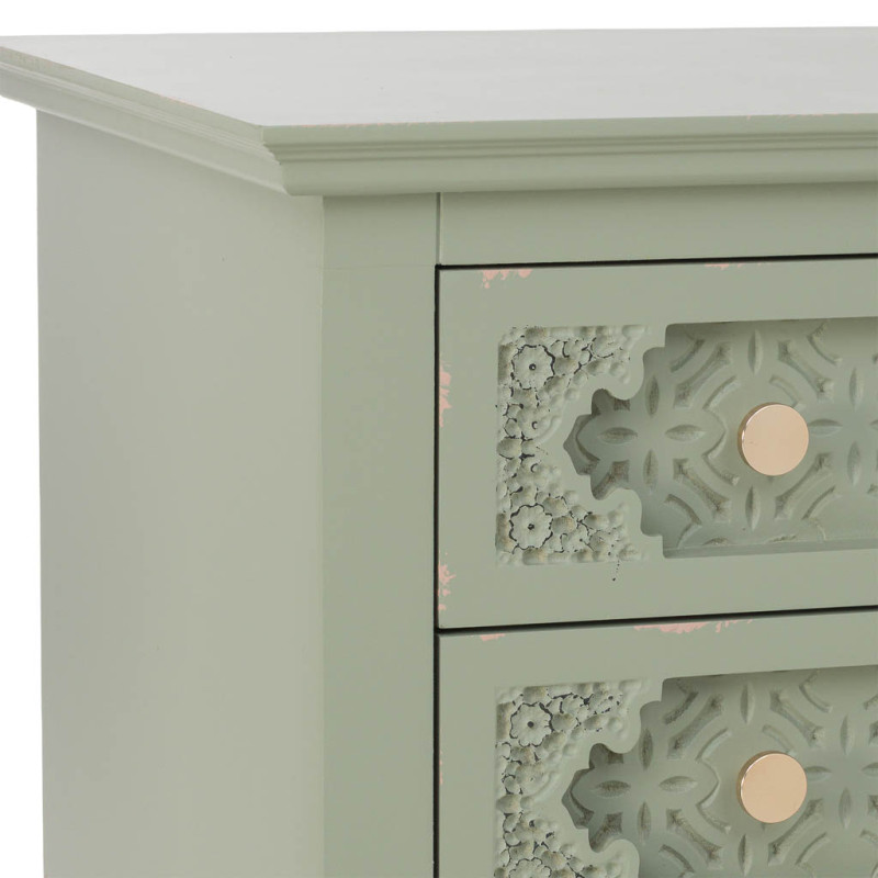 Table de chevet 3 tiroirs vert sauge en bois de sapin et MDF 52x38x59 cm Feliza  - 7