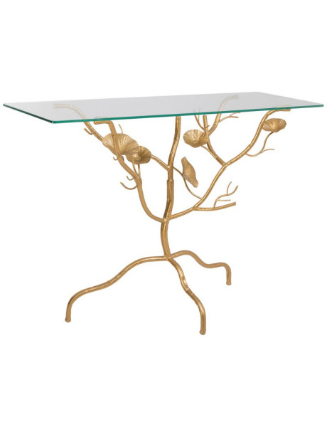 Console d’entrée dorée en métal et verre 110x40x80 cm Jeriza  - 1