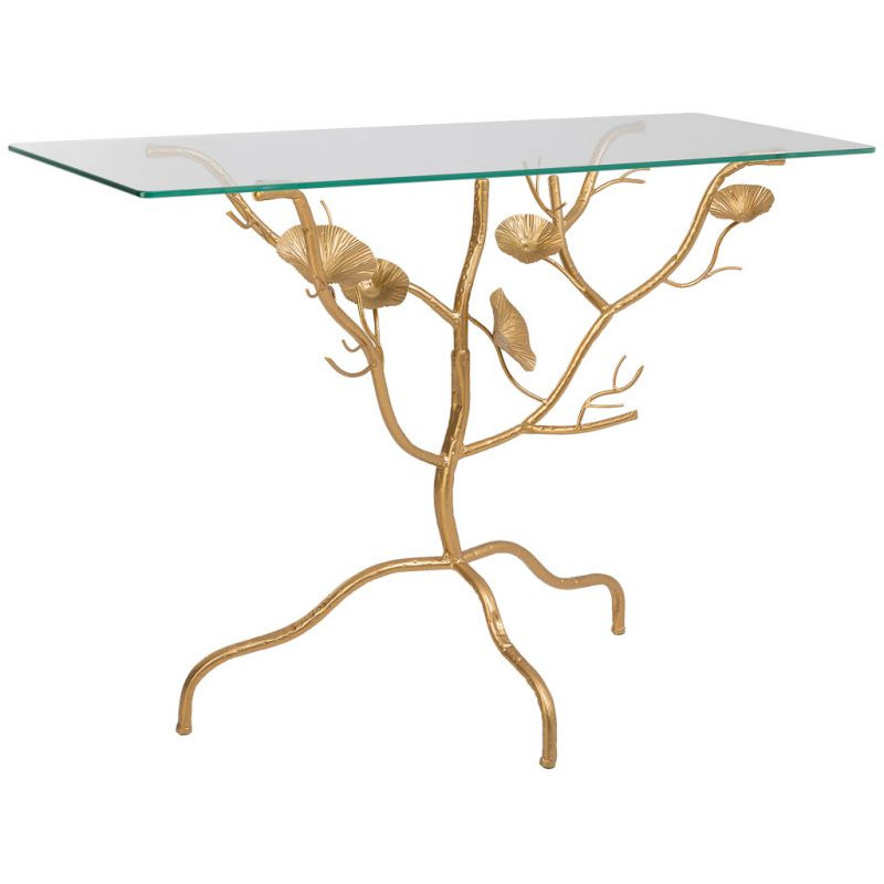 Console d’entrée dorée en métal et verre 110x40x80 cm Jeriza  - 1