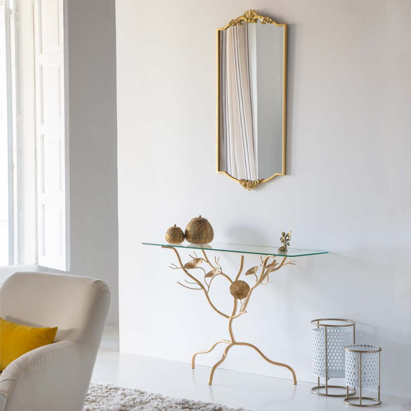Console d’entrée dorée en métal et verre 110x40x80 cm Jeriza  - 2