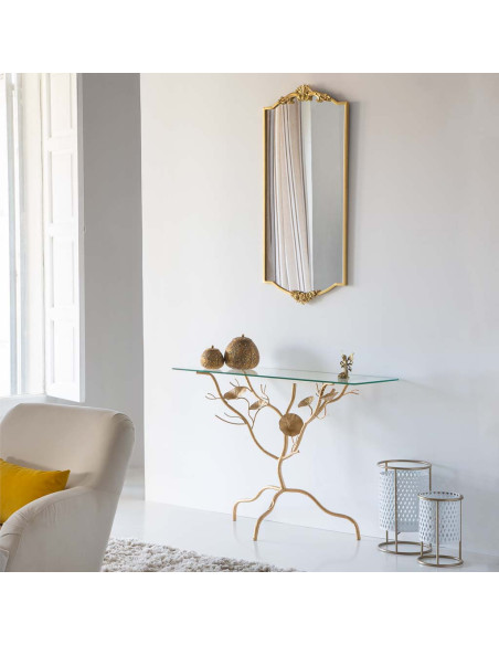 Console d’entrée dorée en métal et verre 110x40x80 cm Jeriza  - 2