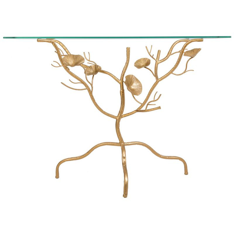 Console d’entrée dorée en métal et verre 110x40x80 cm Jeriza  - 3