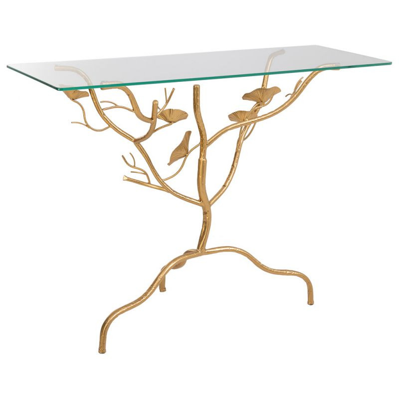 Console d’entrée dorée en métal et verre 110x40x80 cm Jeriza  - 4