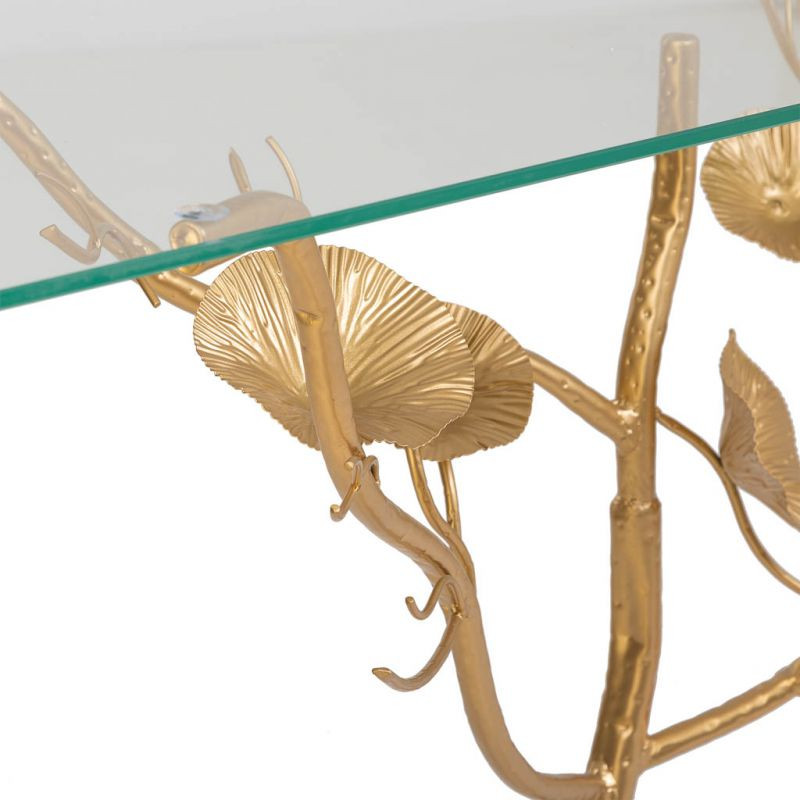 Console d’entrée dorée en métal et verre 110x40x80 cm Jeriza  - 6