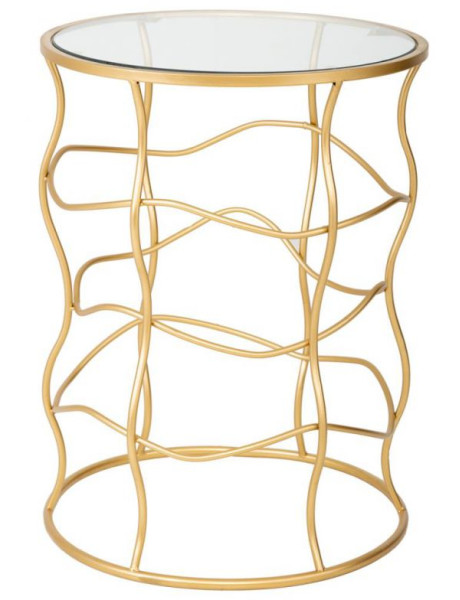 Table d’appoint ronde dorée métal et verre Ø46x60 cm Failia  - 1