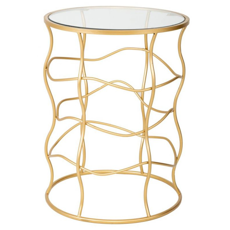 Table d’appoint ronde dorée métal et verre Ø46x60 cm Failia  - 1