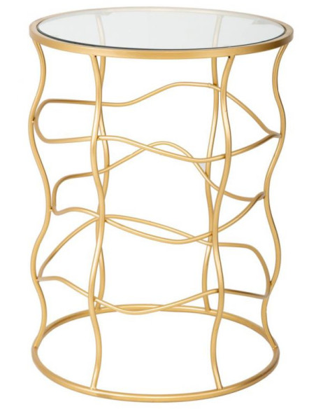 Table d’appoint ronde dorée métal et verre Ø46x60 cm Failia  - 1