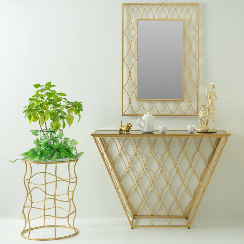 Table d’appoint ronde dorée métal et verre Ø46x60 cm Failia  - 2
