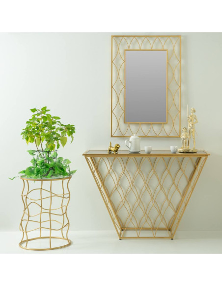 Table d’appoint ronde dorée métal et verre Ø46x60 cm Failia  - 2