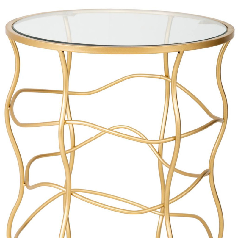 Table d’appoint ronde dorée métal et verre Ø46x60 cm Failia  - 3