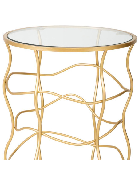 Table d’appoint ronde dorée métal et verre Ø46x60 cm Failia  - 3