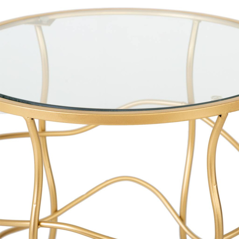 Table d’appoint ronde dorée métal et verre Ø46x60 cm Failia  - 4