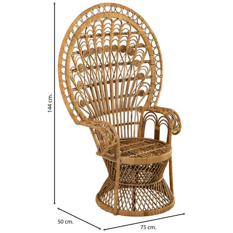 Fauteuil Emmanuelle en rotin et bambou marron miel 75x50x144 cm Baedia  - 8