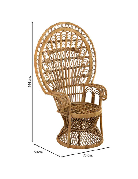 Fauteuil Emmanuelle en rotin et bambou marron miel 75x50x144 cm Baedia  - 8