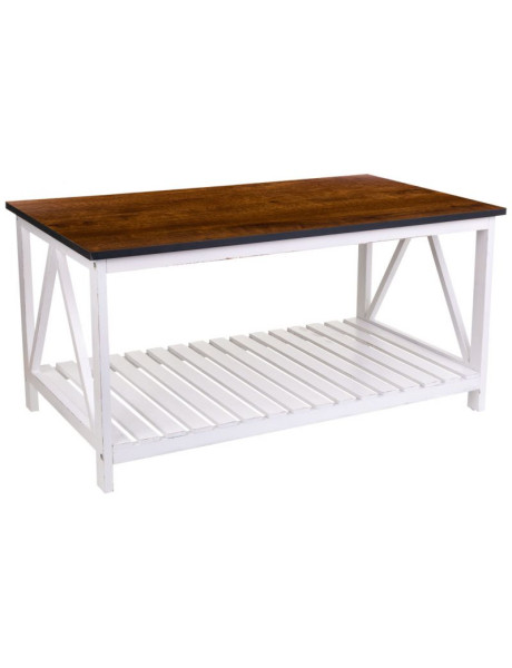 Table basse campagne chic blanche et bois naturel 92x53x46 cm Lovila  - 1