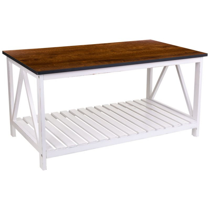 Table basse campagne chic blanche et bois naturel 92x53x46 cm Lovila  - 1