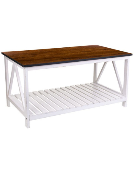 Table basse campagne chic blanche et bois naturel 92x53x46 cm Lovila  - 1