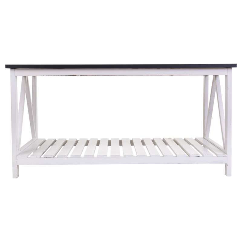 Table basse campagne chic blanche et bois naturel 92x53x46 cm Lovila  - 2