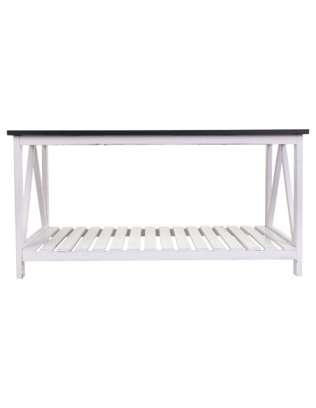 Table basse campagne chic blanche et bois naturel 92x53x46 cm Lovila  - 2