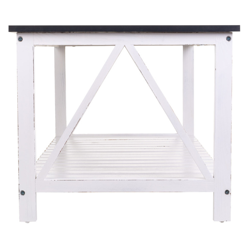 Table basse campagne chic blanche et bois naturel 92x53x46 cm Lovila  - 3