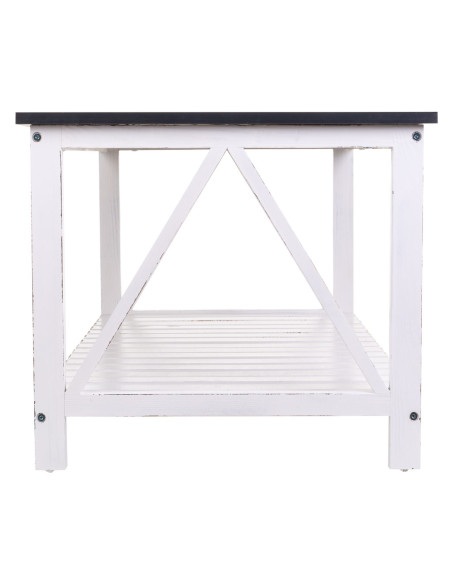 Table basse campagne chic blanche et bois naturel 92x53x46 cm Lovila  - 3