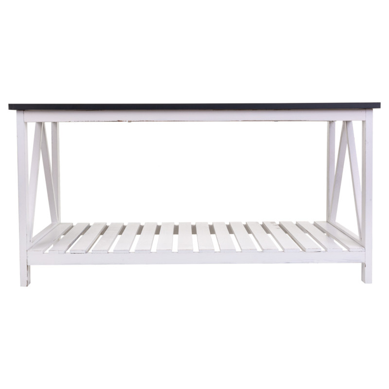 Table basse campagne chic blanche et bois naturel 92x53x46 cm Lovila  - 4