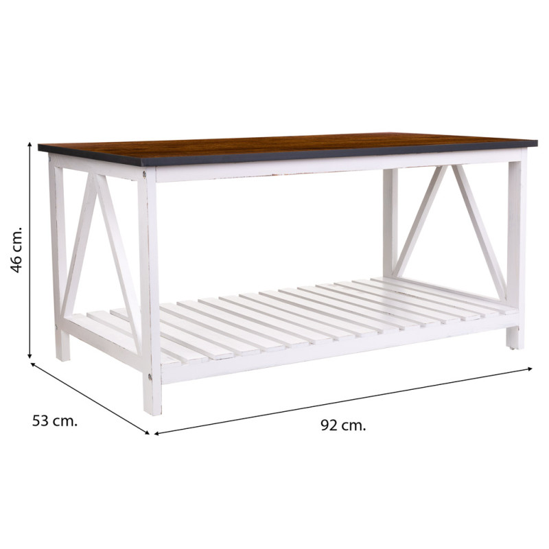 Table basse campagne chic blanche et bois naturel 92x53x46 cm Lovila  - 8