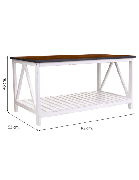 Table basse campagne chic blanche et bois naturel 92x53x46 cm Lovila  - 8