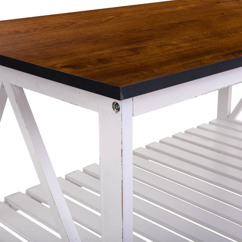 Table basse campagne chic blanche et bois naturel 92x53x46 cm Lovila  - 6