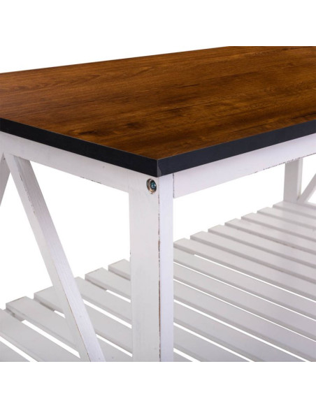 Table basse campagne chic blanche et bois naturel 92x53x46 cm Lovila  - 6