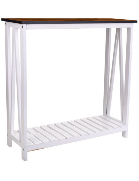 Console d’entrée campagne chic blanche et bois naturel 80x30x80 cm Lovila  - 1