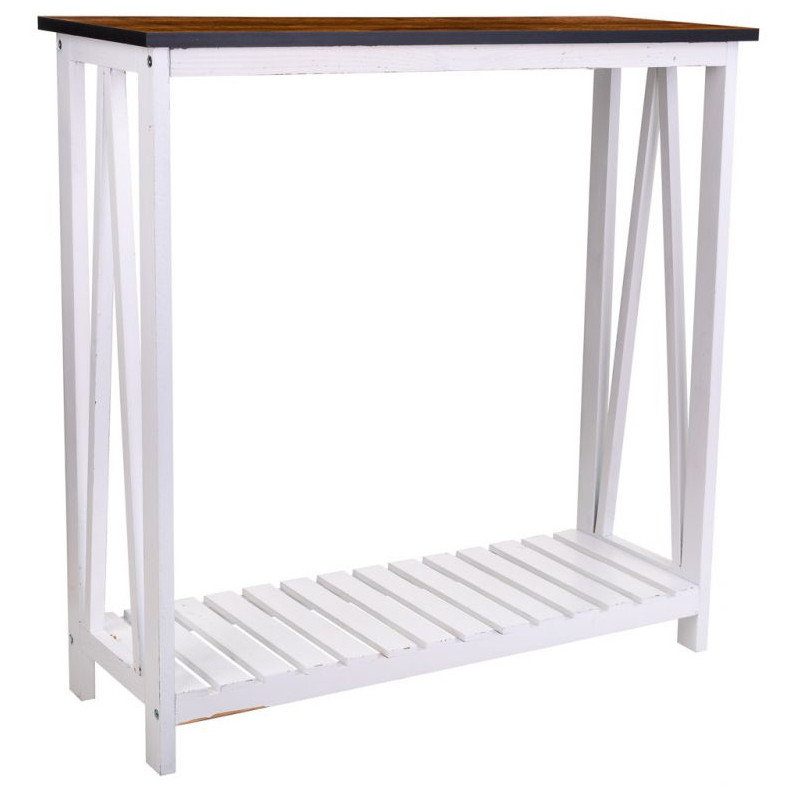 Console d’entrée campagne chic blanche et bois naturel 80x30x80 cm Lovila  - 1