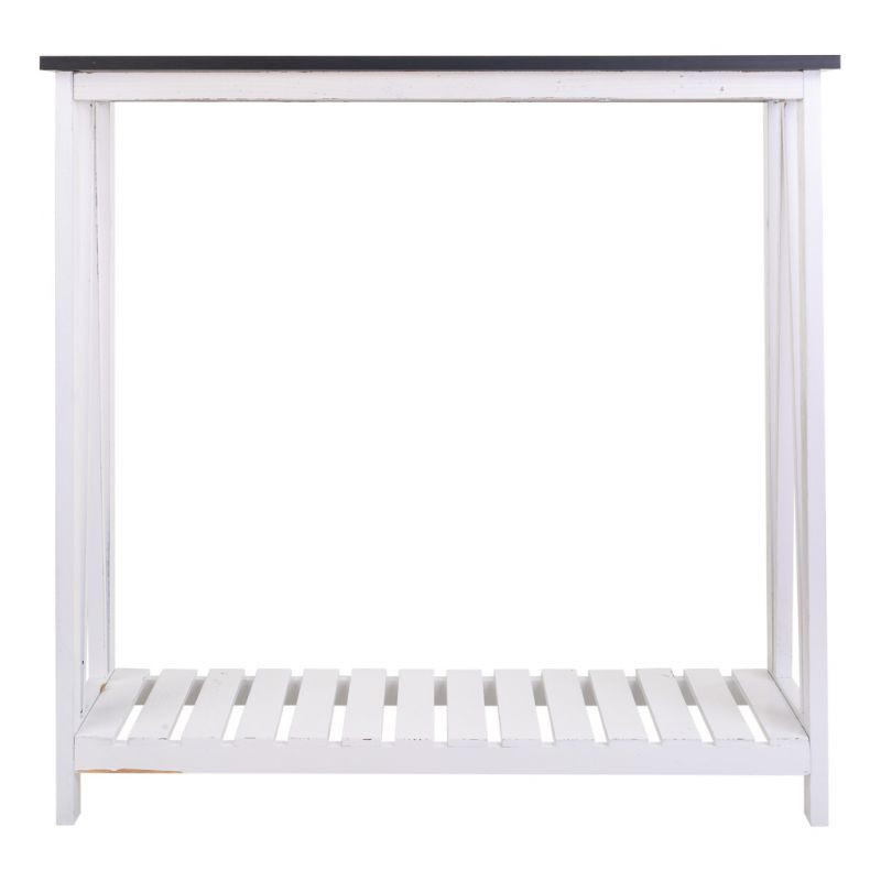 Console d’entrée campagne chic blanche et bois naturel 80x30x80 cm Lovila  - 4